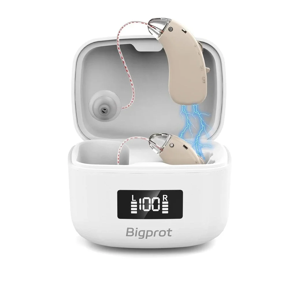 Bigprot Rechargeable Digital Hearing Aids Noise Cancelling BTE Pair White - Picture 1 of 14